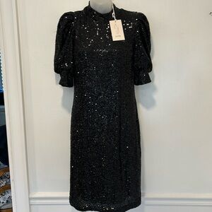 Joie Black Sequin Evening/Cocktail Dress with Puffed Sleeve Size Small